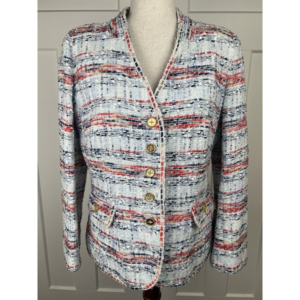 Weill Paris Tweed Boucle Jacket NWOT US 12 Gold Crest Buttons French Designer